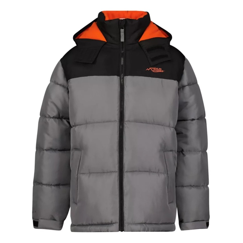 NWT Minus Zero Big Boys Color Block Puffer Coat L 14/16 Grey Black‎ Winter